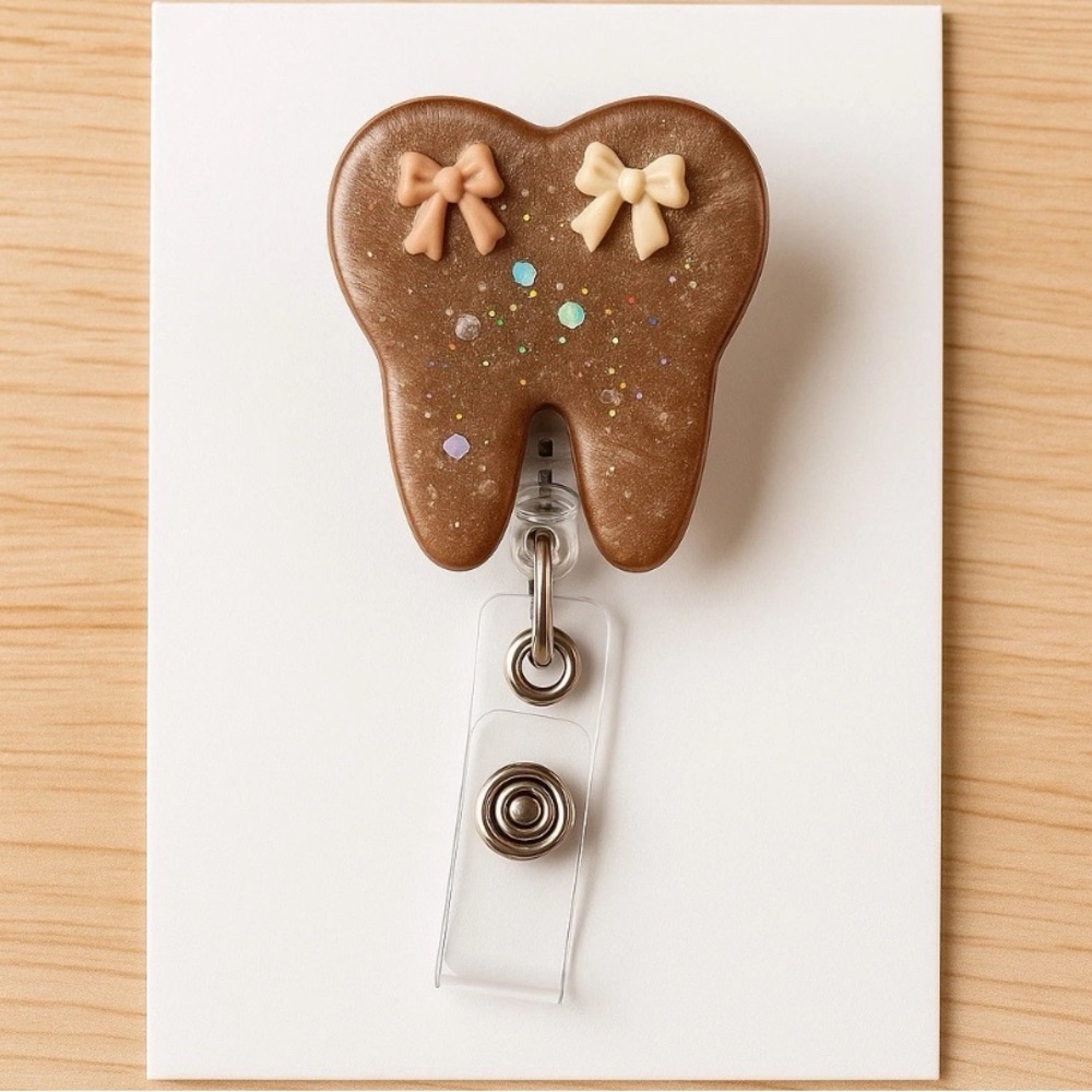 Tooth-Shaped Badge Reel with Bows